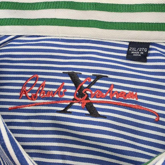 Robert Graham Blue White Stripe Dress Shirt Men’s 2XL Cotton Contrast Trim - Picture 16 of 16